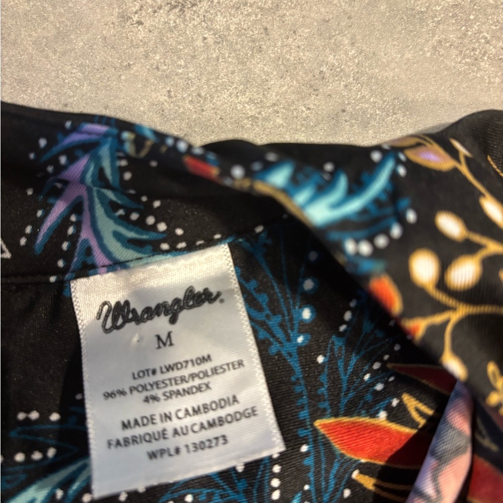 WRANGLER RETRO DRESS SHIFT SIZE MEDIUM 
70s FLAIR SLEEVE ORANGE BLACK W/FLOWERS - Picture 6 of 11